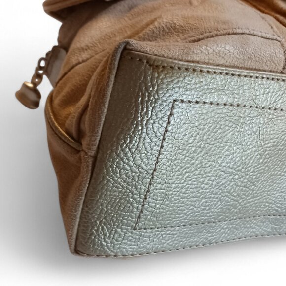 Kathy Van Zeeland Gold Tone Shoulder Bag Faux Suede Metallic Trim - Picture 7 of 16